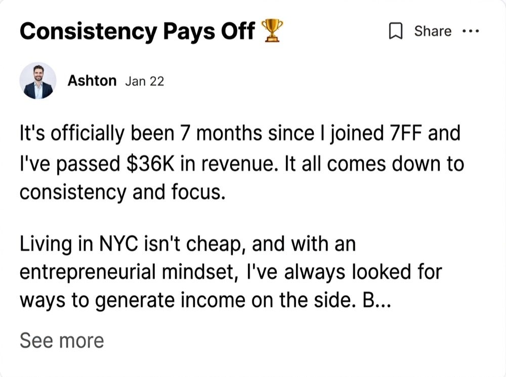 Ashton: Consistency pays off: $36K revenue