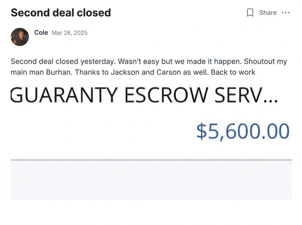 Cole: Second deal closed