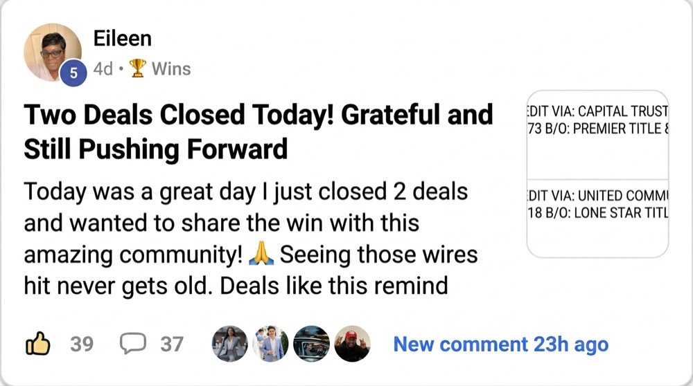 Eileen: Two deals closed today