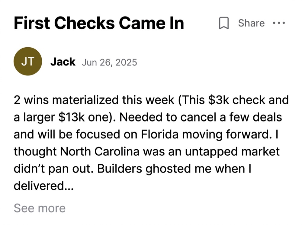 Jack: First checks came in