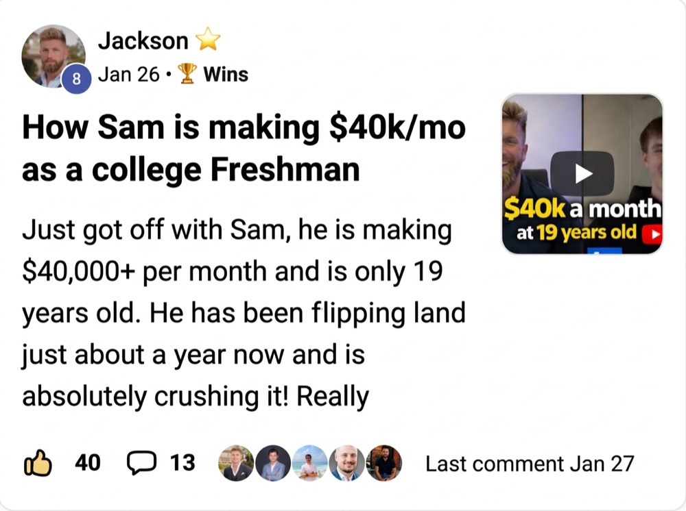 Sam: Making $40K/mo as a college freshman
