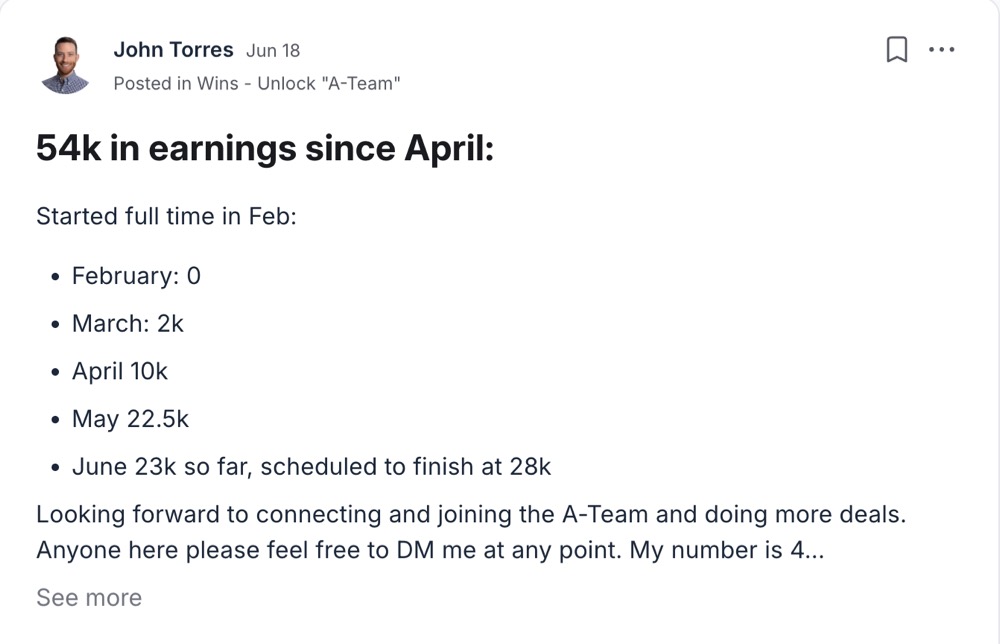 John Torres: $54K in earnings since April