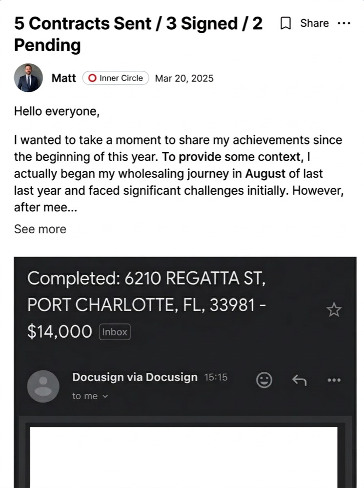Matt: 5 contracts sent, 3 signed