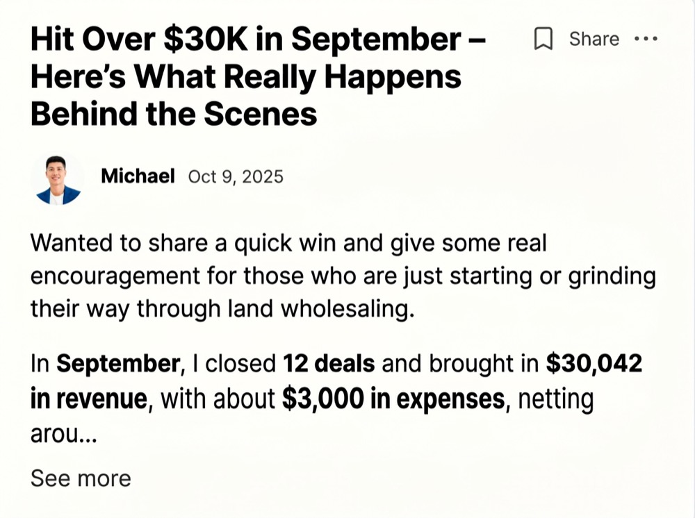 Michael: Hit over $30K in September